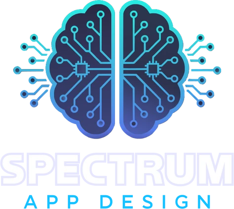 Spectrum App Design logo: a brain drawn as a glowing circuit board